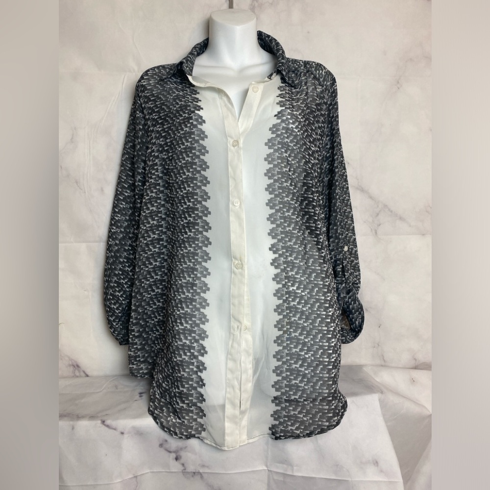 Alyx Loose Fit Sheer Abstract Tunic Blouse Large